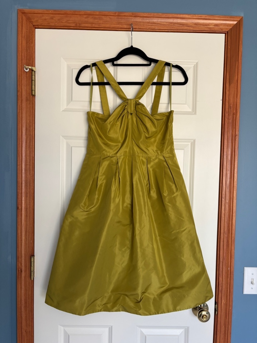 J.Crew 100% Silk Knot Front Cocktail Dress Size 8 Chartreuse Green Fit & Flare - Picture 7 of 12